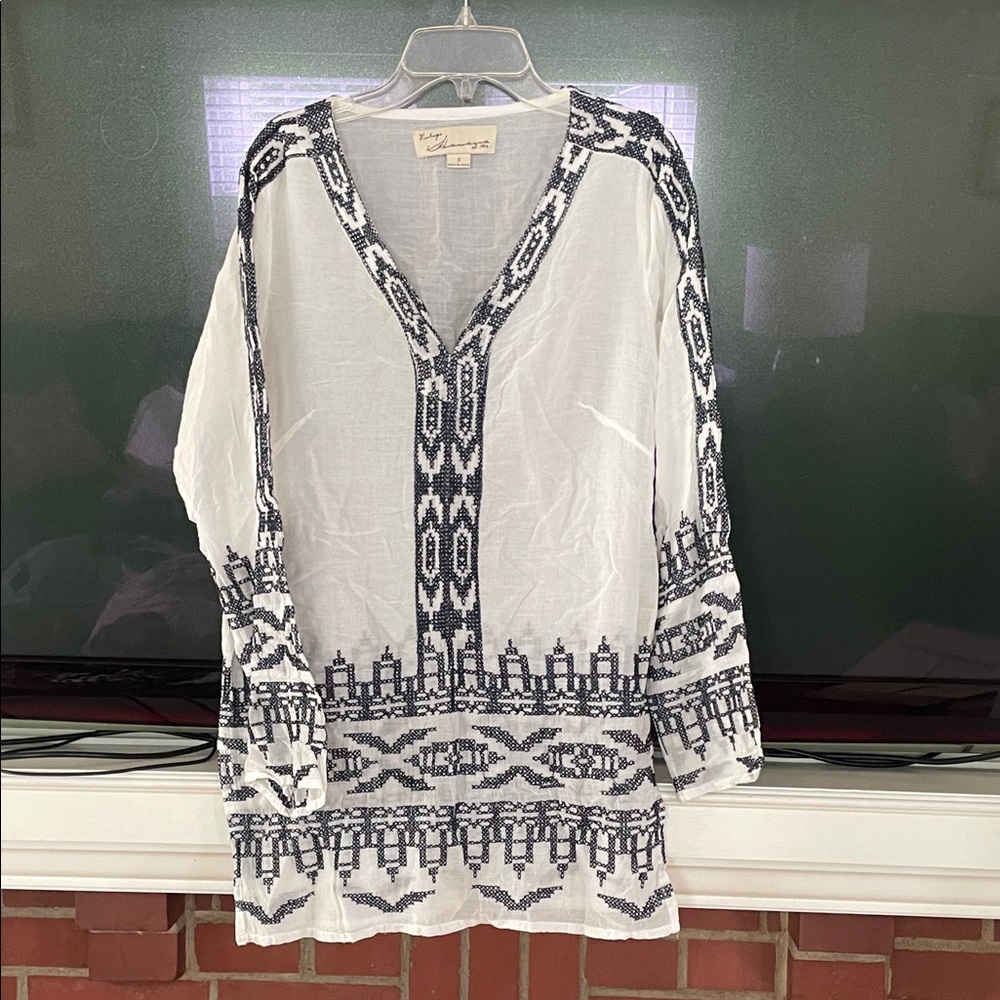 Johnny Was White and Black Embroidered Tunic
